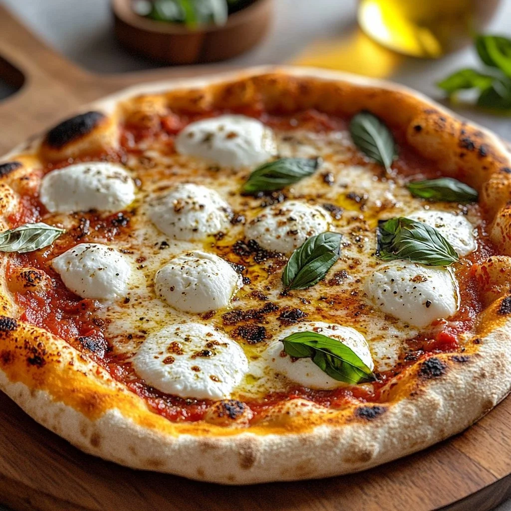 Hot honey ricotta pizza with drizzled honey and fresh ingredients