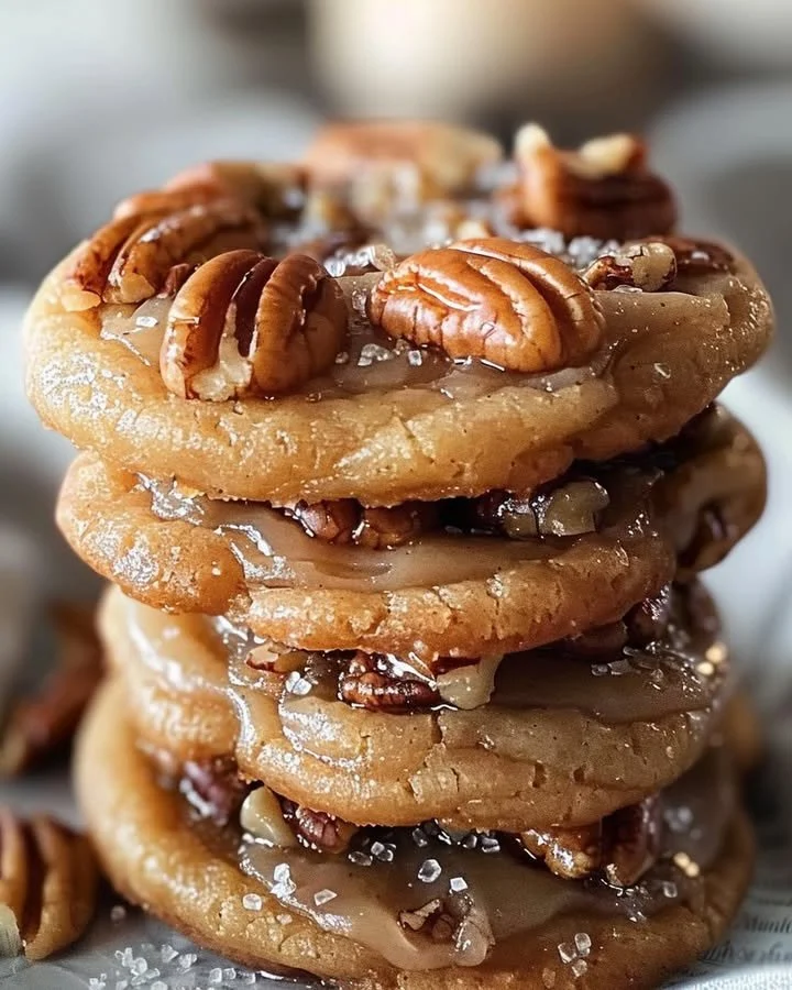 Irresistible pecan pie cookies on a baking tray