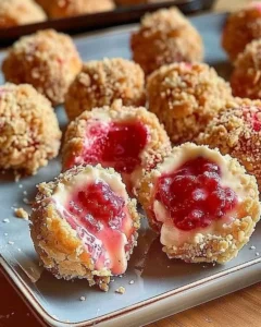 Irresistible strawberry cheesecake crunch bites served on a plate