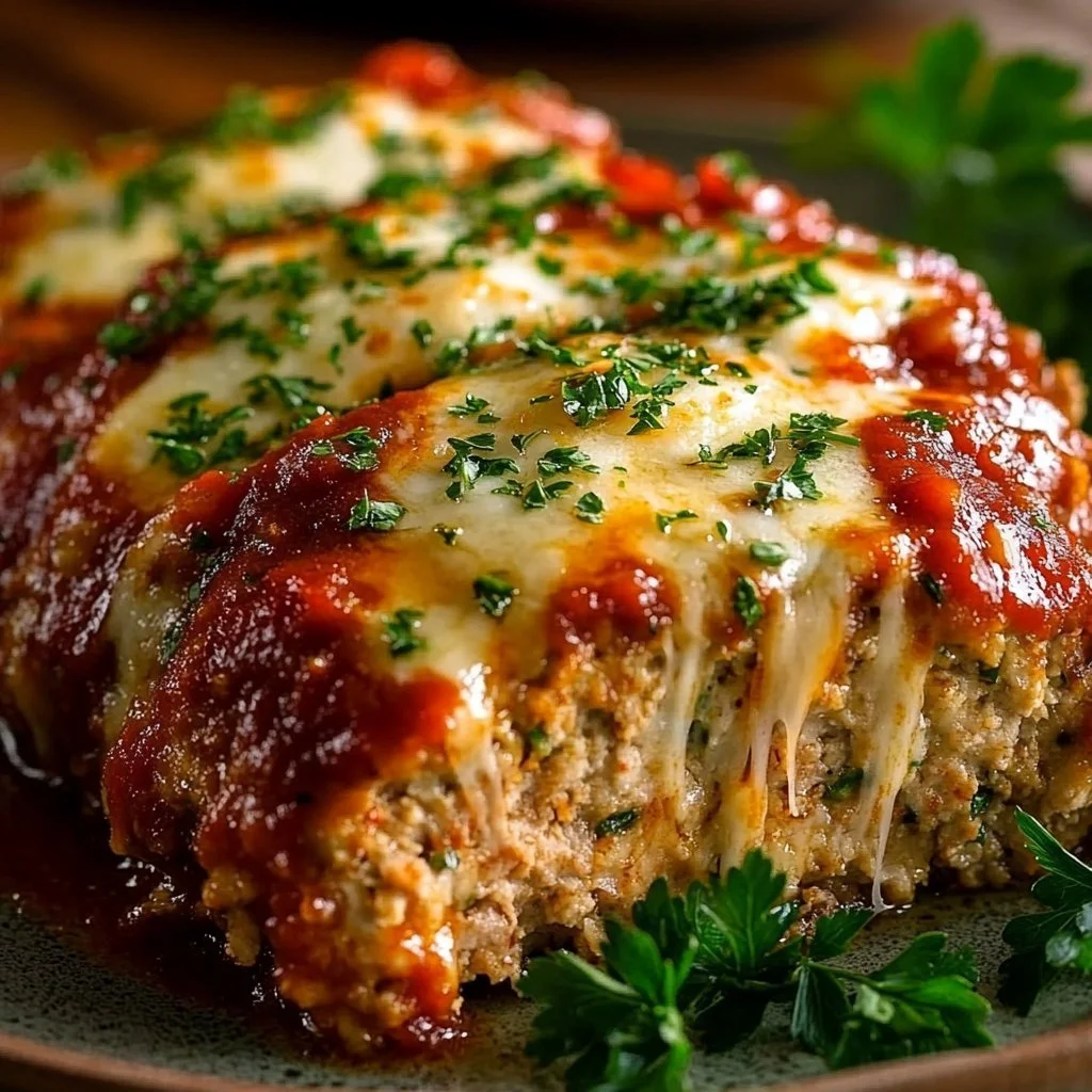 Delicious Italian-Inspired Parmesan Chicken Meatloaf served with herbs