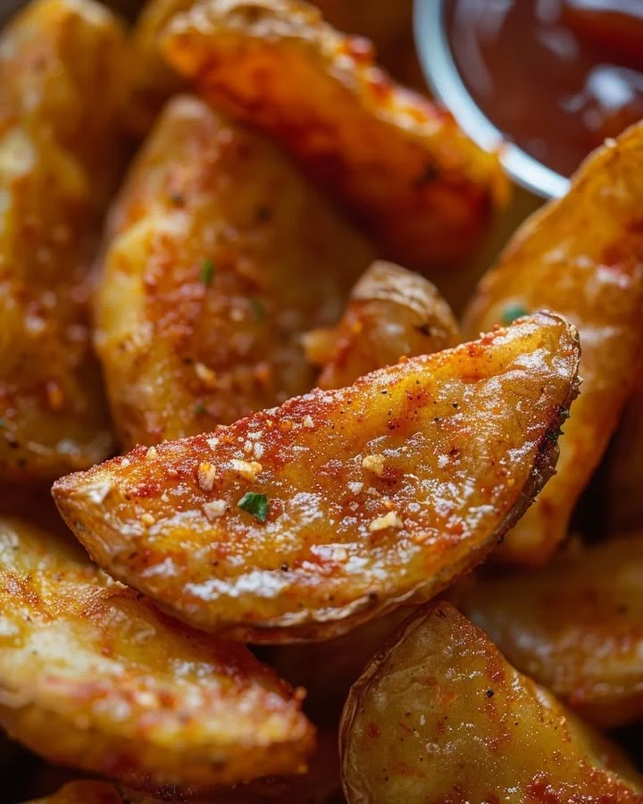 Homemade KFC-style potato wedges served with dipping sauce