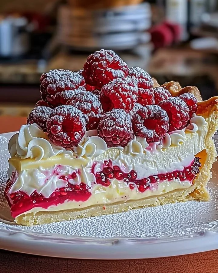 Lemon Raspberry Layered Pie with vibrant lemon and raspberry filling.