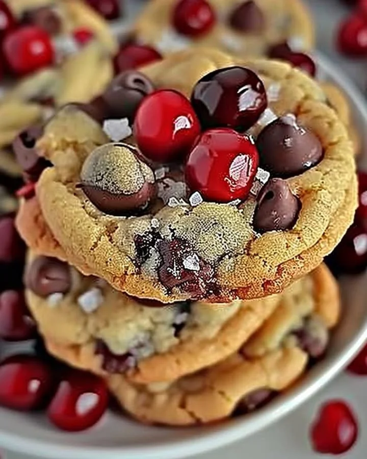 Delicious Maraschino Cherry Chocolate Chip Cookies on a white plate