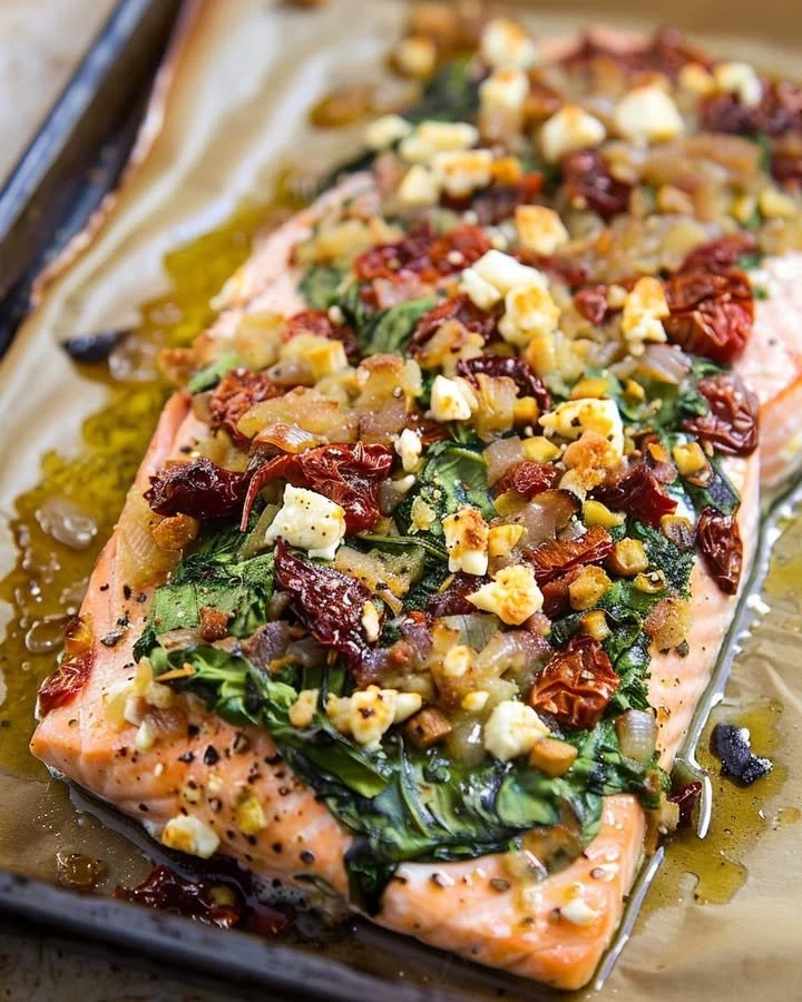 Delicious Mediterranean Salmon Bake with vibrant vegetables and herbs