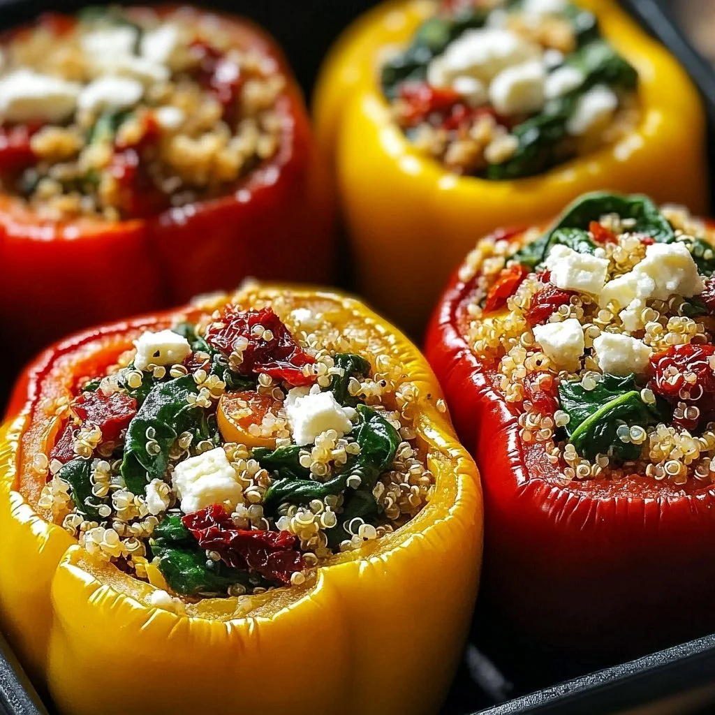 Mediterranean Spinach Feta Stuffed Peppers served on a plate