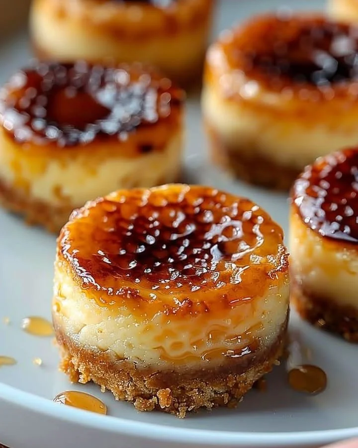 Mini Crème Brûlée Cheesecakes with caramelized sugar topping