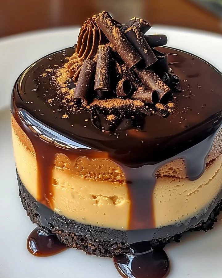 Delicious mini espresso cheesecake desserts topped with cocoa powder.