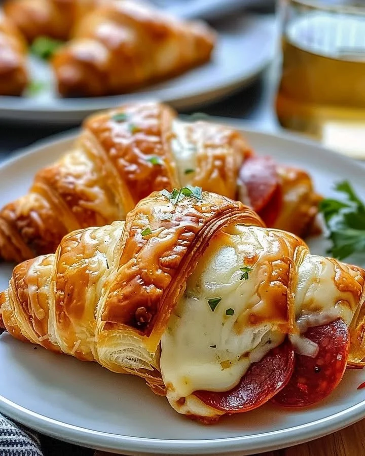 Delicious Mozzarella Pepperoni Croissant Rolls baked to perfection