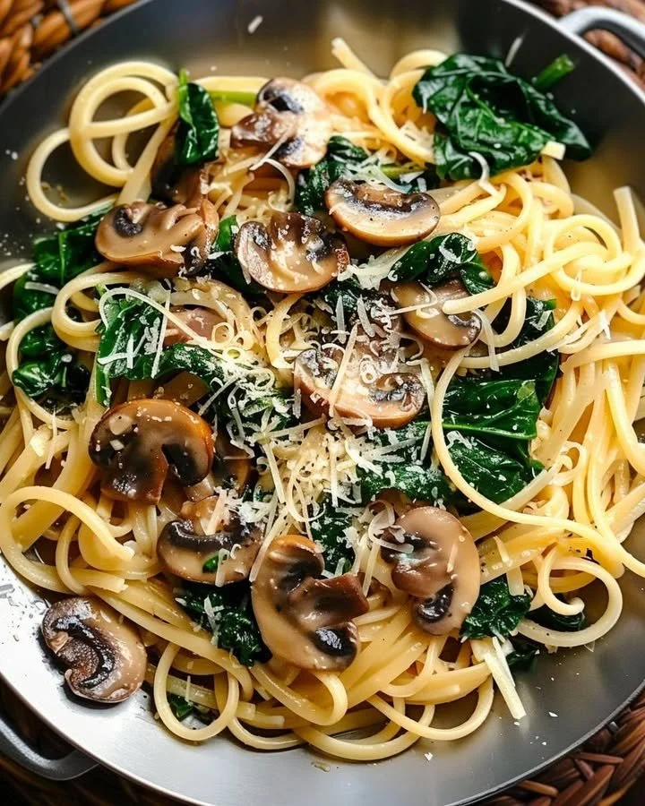 One pot garlic parmesan pasta garnished with herbs