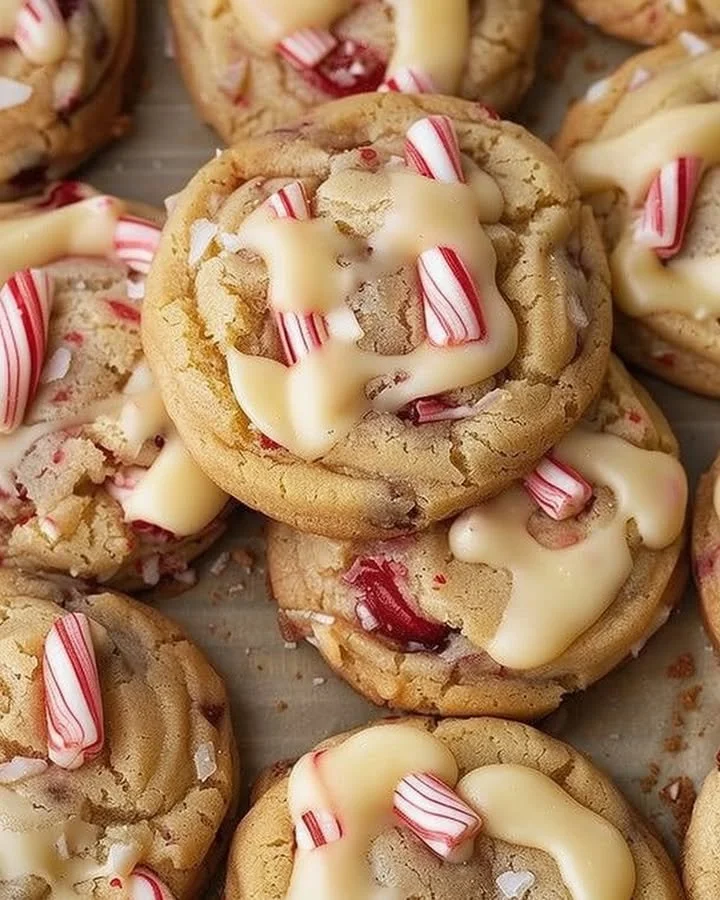 Peppermint cheesecake cookies topped with festive crushed peppermint