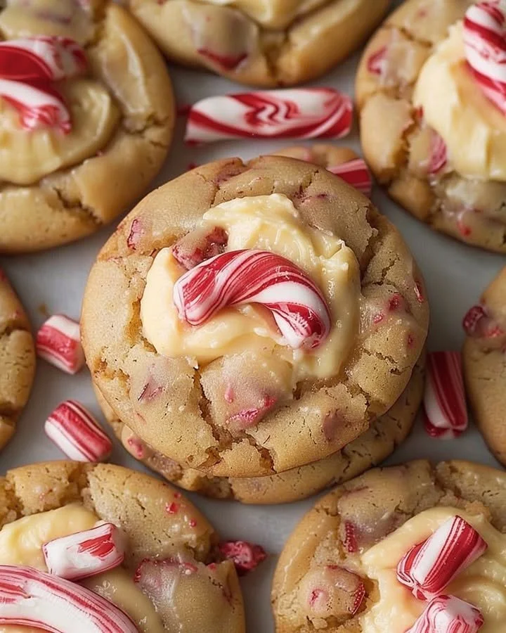 Delicious peppermint cheesecake cookies topped with crushed candy canes.