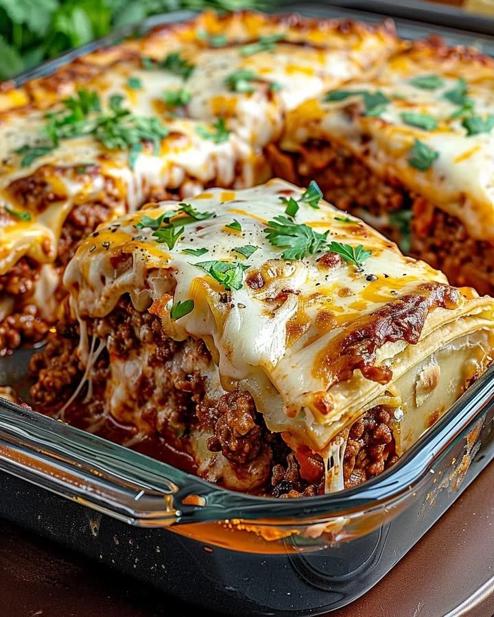 Pillsbury Crescent Roll Taco Bake served on a plate with toppings.