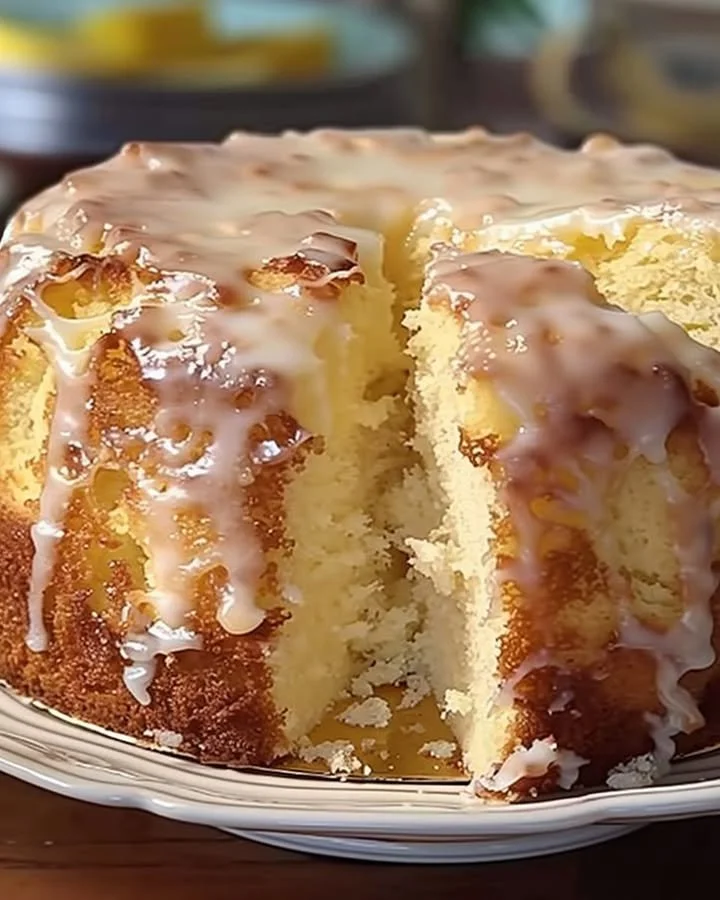 Slice of Pina Colada Pound Cake topped with coconut and pineapple decorations.