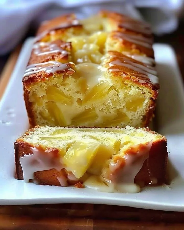 Delicious homemade Pineapple Quick Bread slice on a wooden table