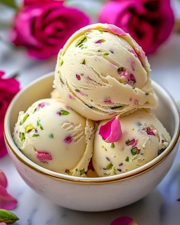 Delicious pistachio cheesecake ice cream served in a bowl with pistachio toppings.