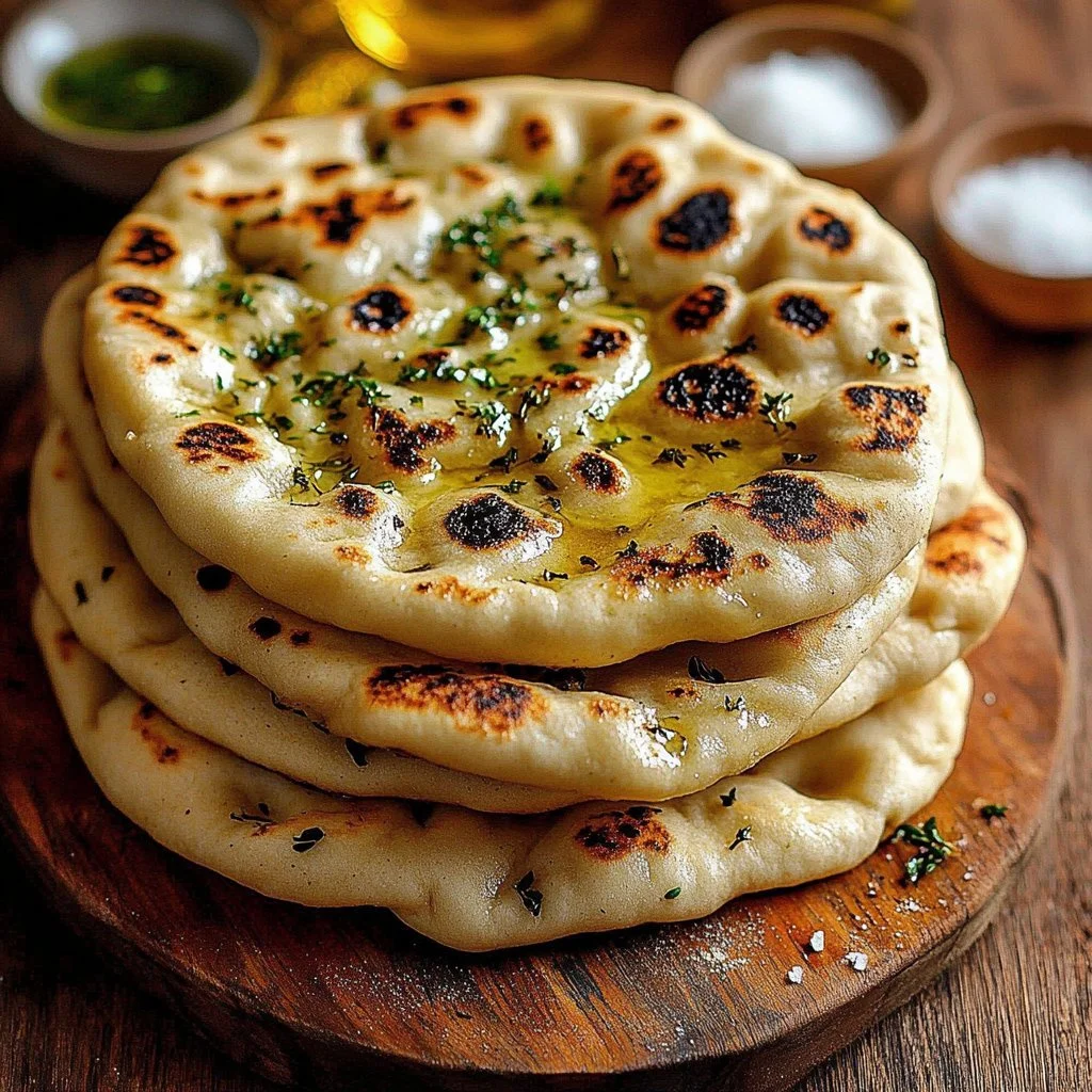 Freshly baked sourdough flatbread on a wooden board