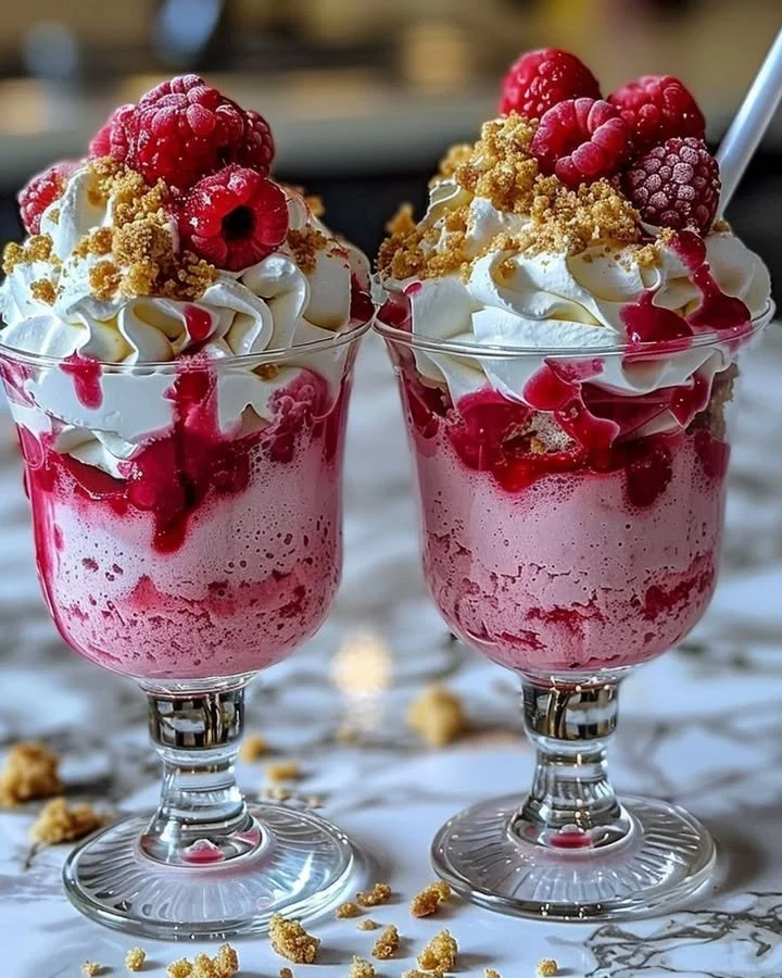 Delicious Raspberry Cheesecake Freakshake with whipped cream and fresh raspberries
