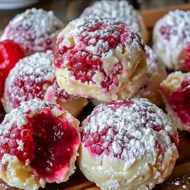 Delicious Raspberry Cream Cheese Bites served on a platter.
