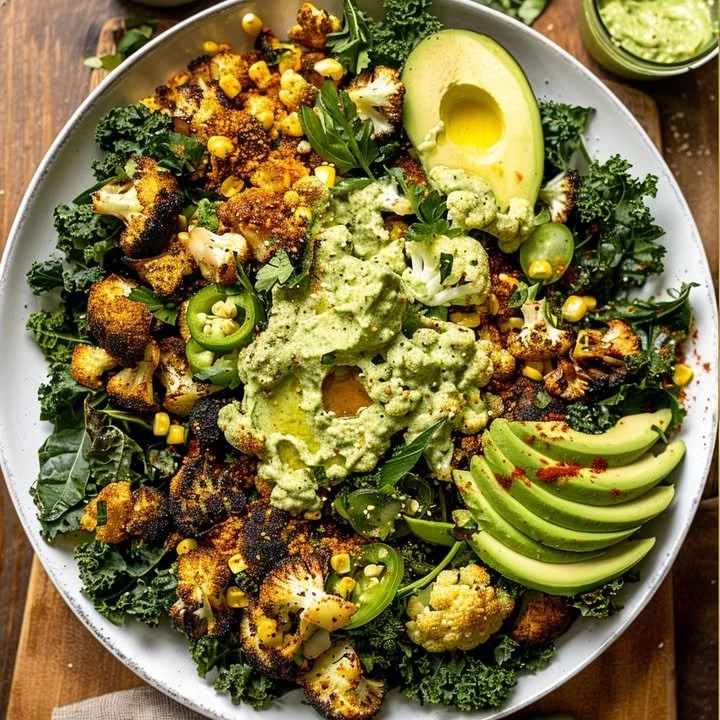 Roasted blackened cauliflower salad with assorted vegetables