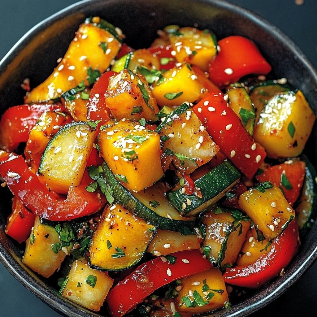 Delicious roasted vegetable quinoa bowl garnished with fresh herbs