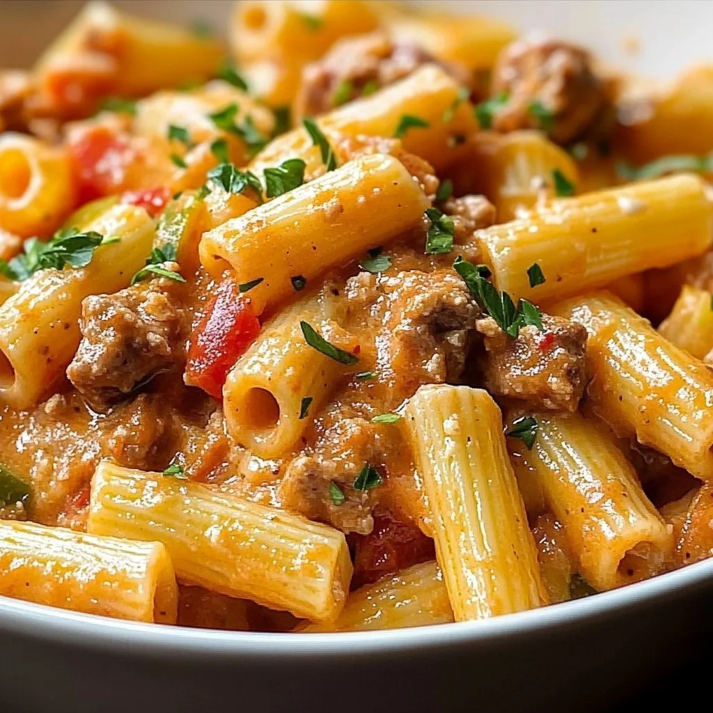 Colorful Rotel Pasta Fiesta dish served in a bowl with fresh ingredients.