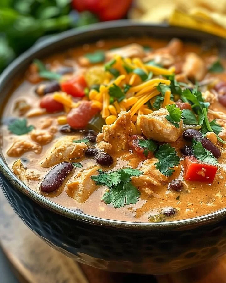 Delicious slow cooker cream cheese crack chicken chili served in a bowl