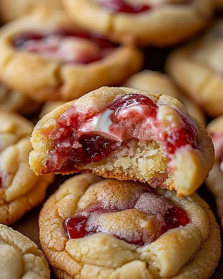 Delicious strawberry cheesecake stuffed cookies on a plate
