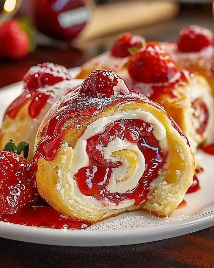 Delicious strawberry cheesecake sweet rolls with fresh strawberries