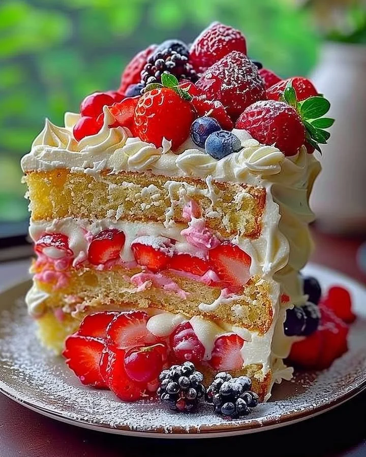 Delicious Strawberry Lemon Layer Cake with fresh strawberries and lemon zest