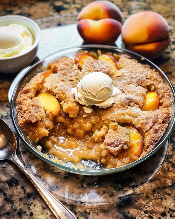 Delicious Summer Peach Delight dessert made with fresh peaches.