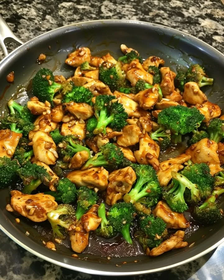 Szechuan-Style Chicken with Broccoli served on a plate