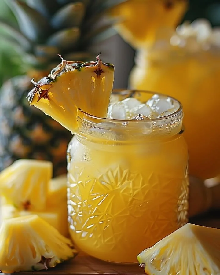 Refreshing Tropical Bliss Pineapple Lemonade in a glass with a slice of pineapple.