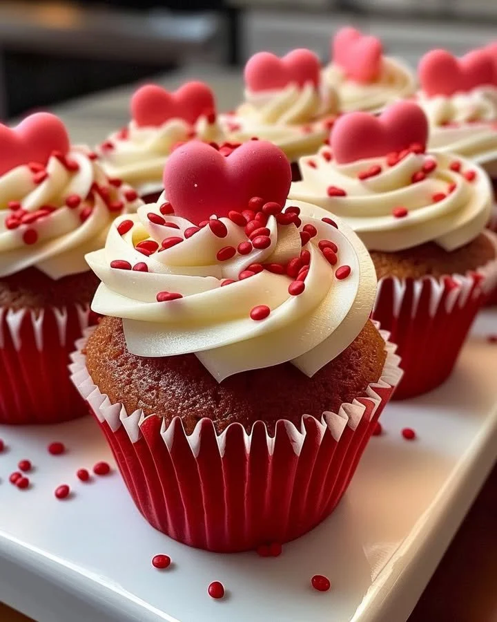 Delicious Valentine's Day cupcakes decorated with hearts and pink frosting
