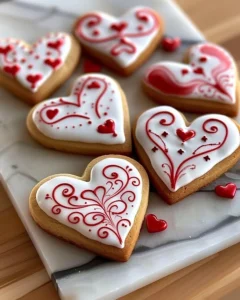 Beautiful Valentine's Day royal icing cookies in hearts and floral designs