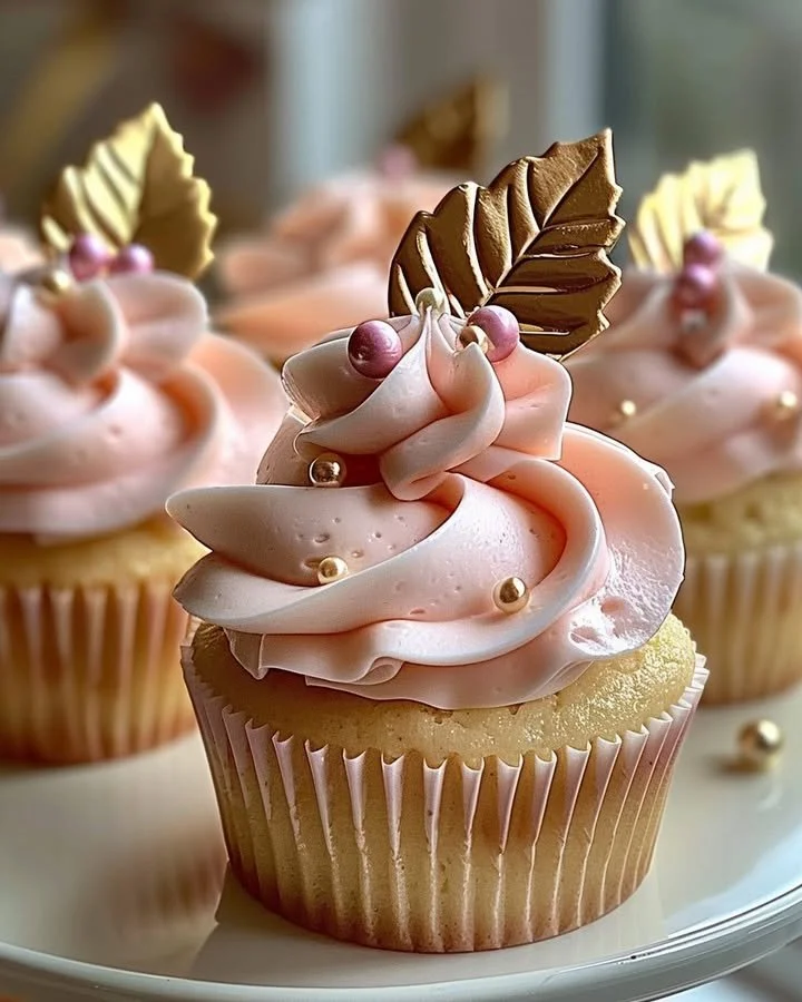 Delicious vanilla cupcakes with blush pink buttercream frosting