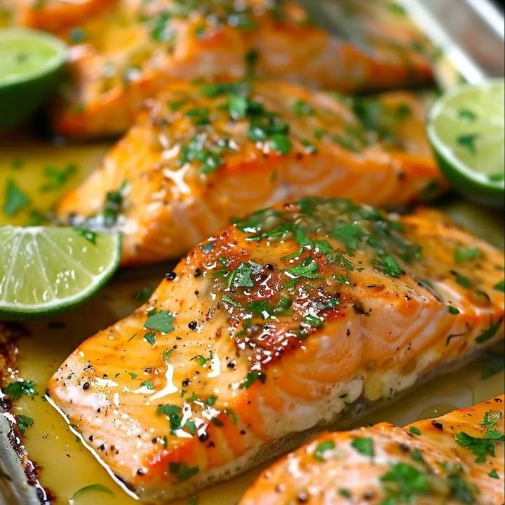 Zesty Honey Lime Salmon with garnishes on a white plate