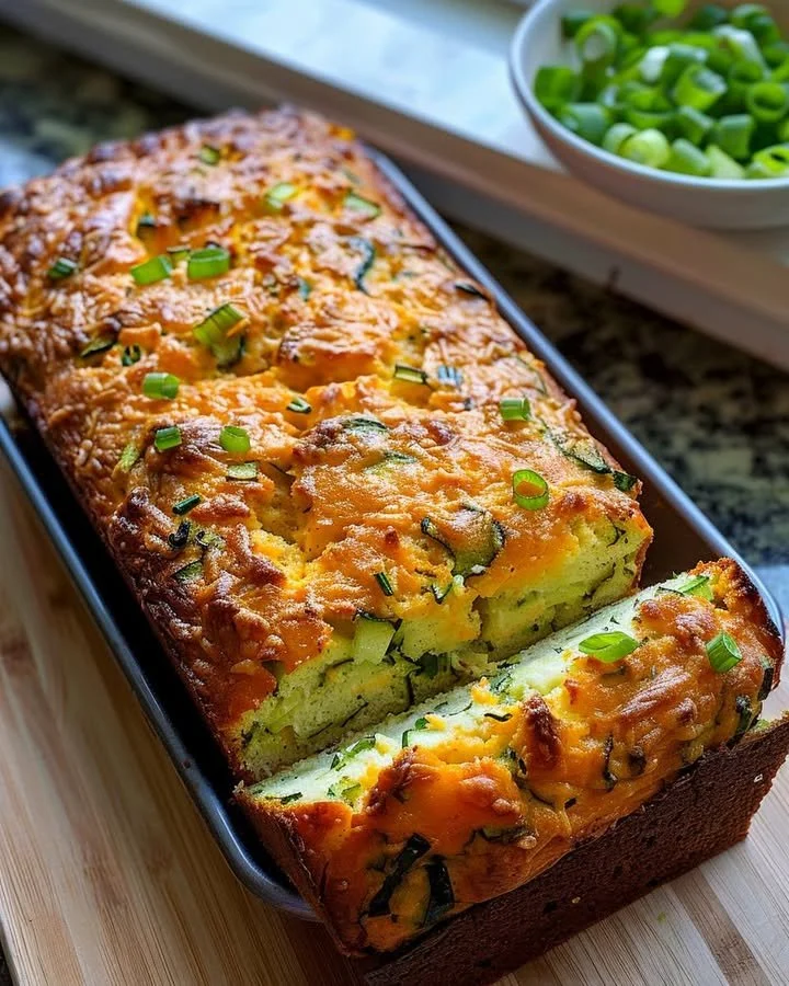 Freshly baked zucchini cheese bread with cheese topping